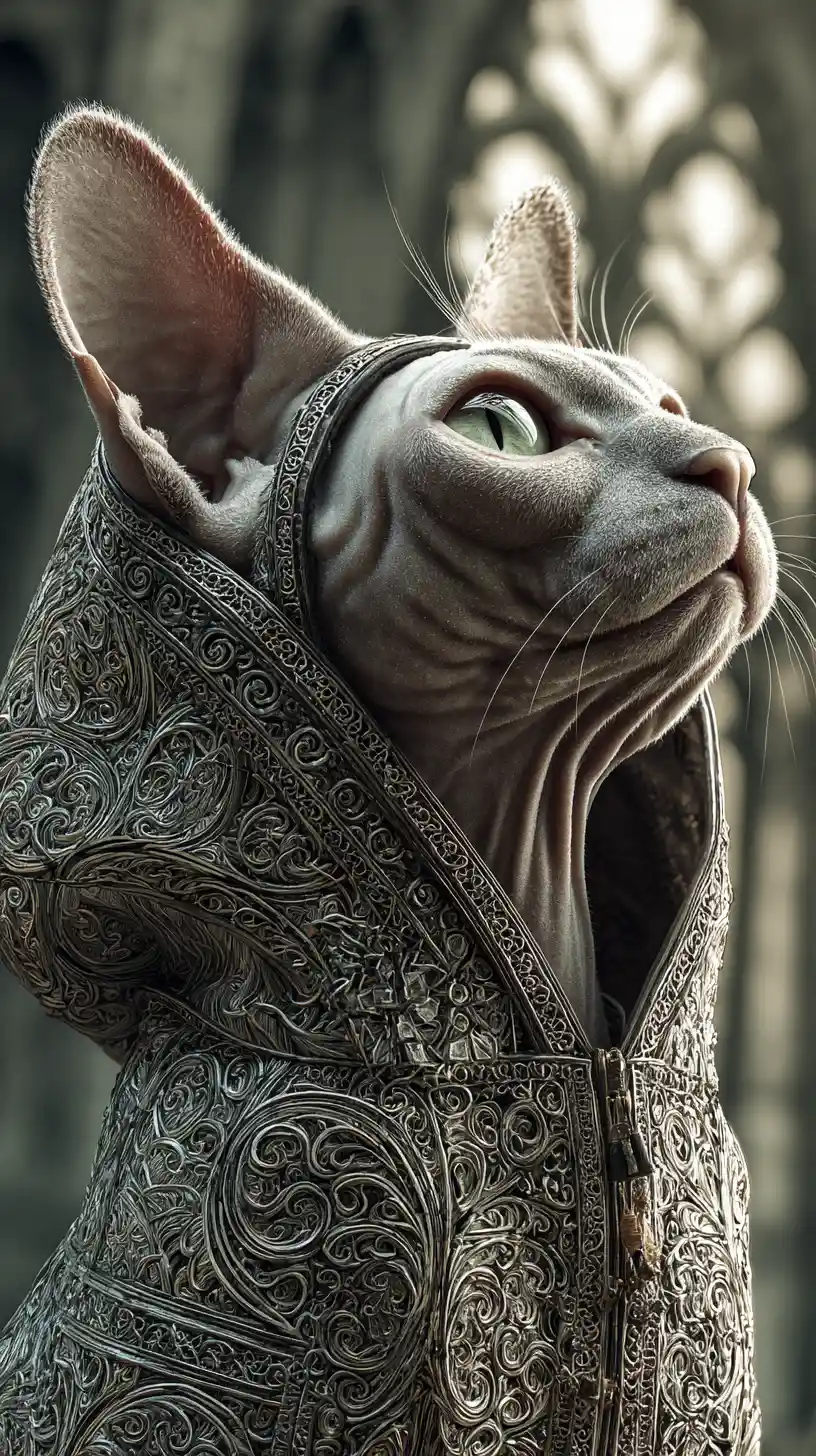 Adorable chat sphynx en hoodie orné – portrait de fantasy urbaine