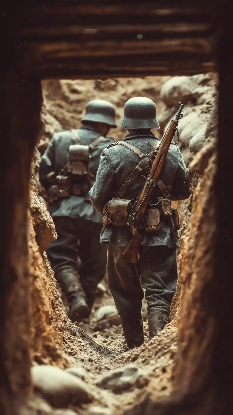 塹壕にいる2人のドイツ兵と世界大戦の戦闘