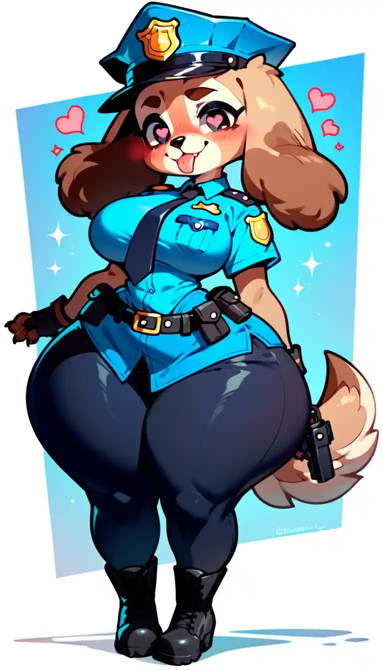 Garota cão policial chibi com curvas enormes e olhos de coração
