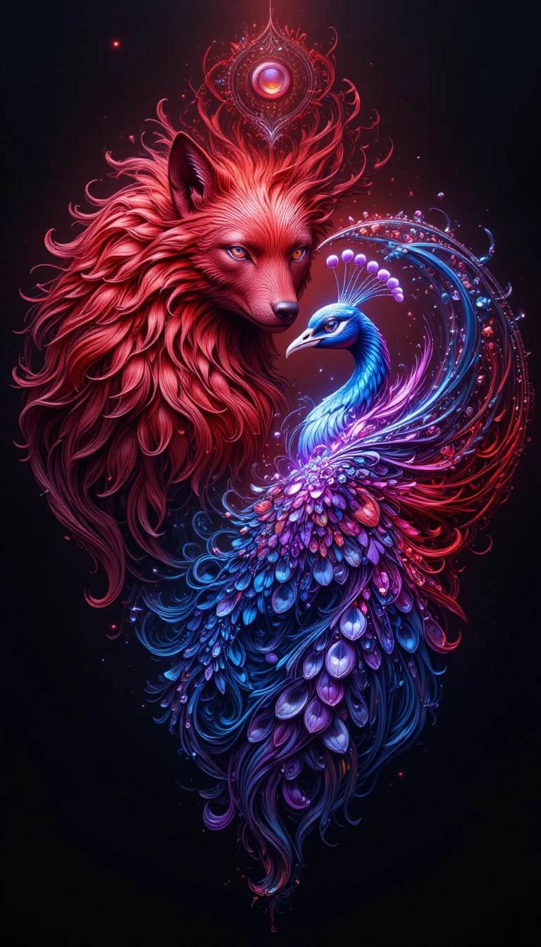 Ilustração de coração de lobo vermelho com vibrações musicais fluindo