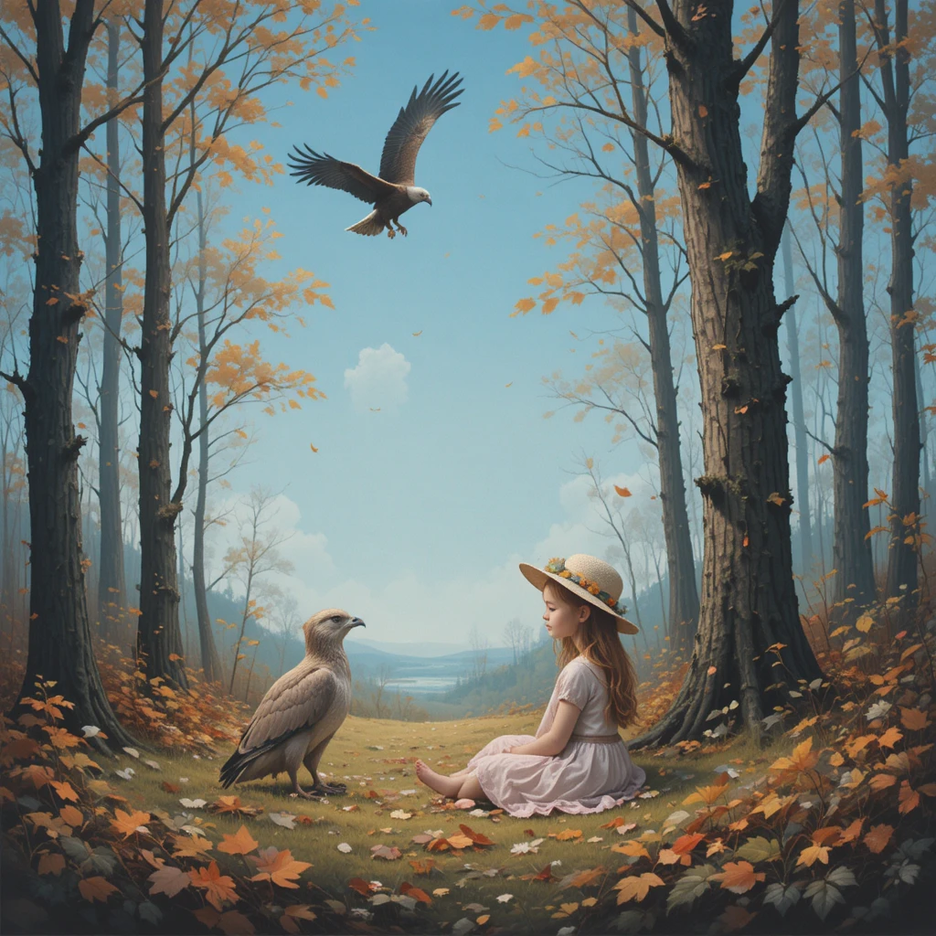 Young girl crying alone in a dark autumn forest