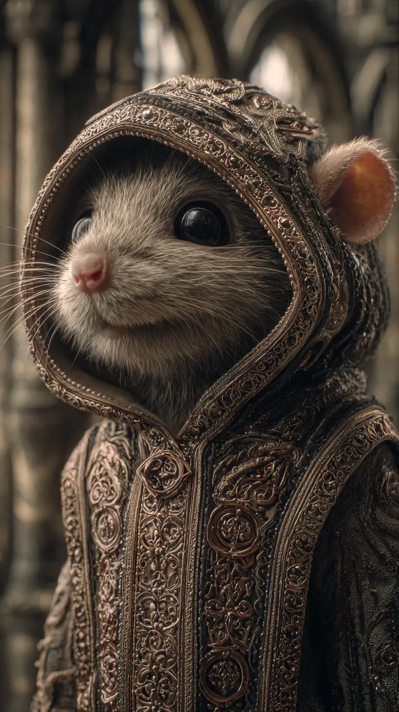 Retrato cinematográfico de um rato fofo em um moletom ornamentado