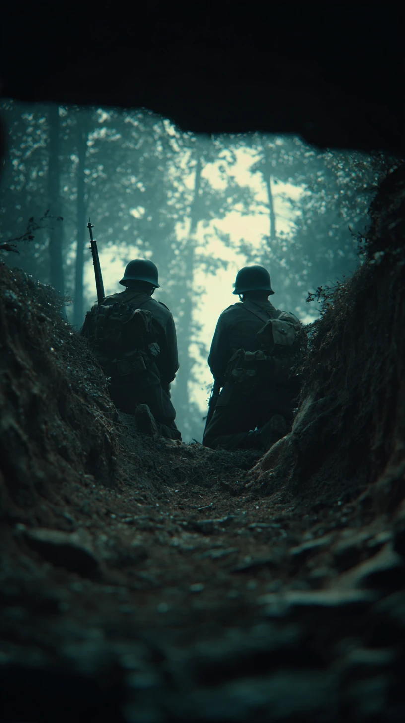 Zwei deutsche Soldaten in einer dramatischen Grabenschlacht