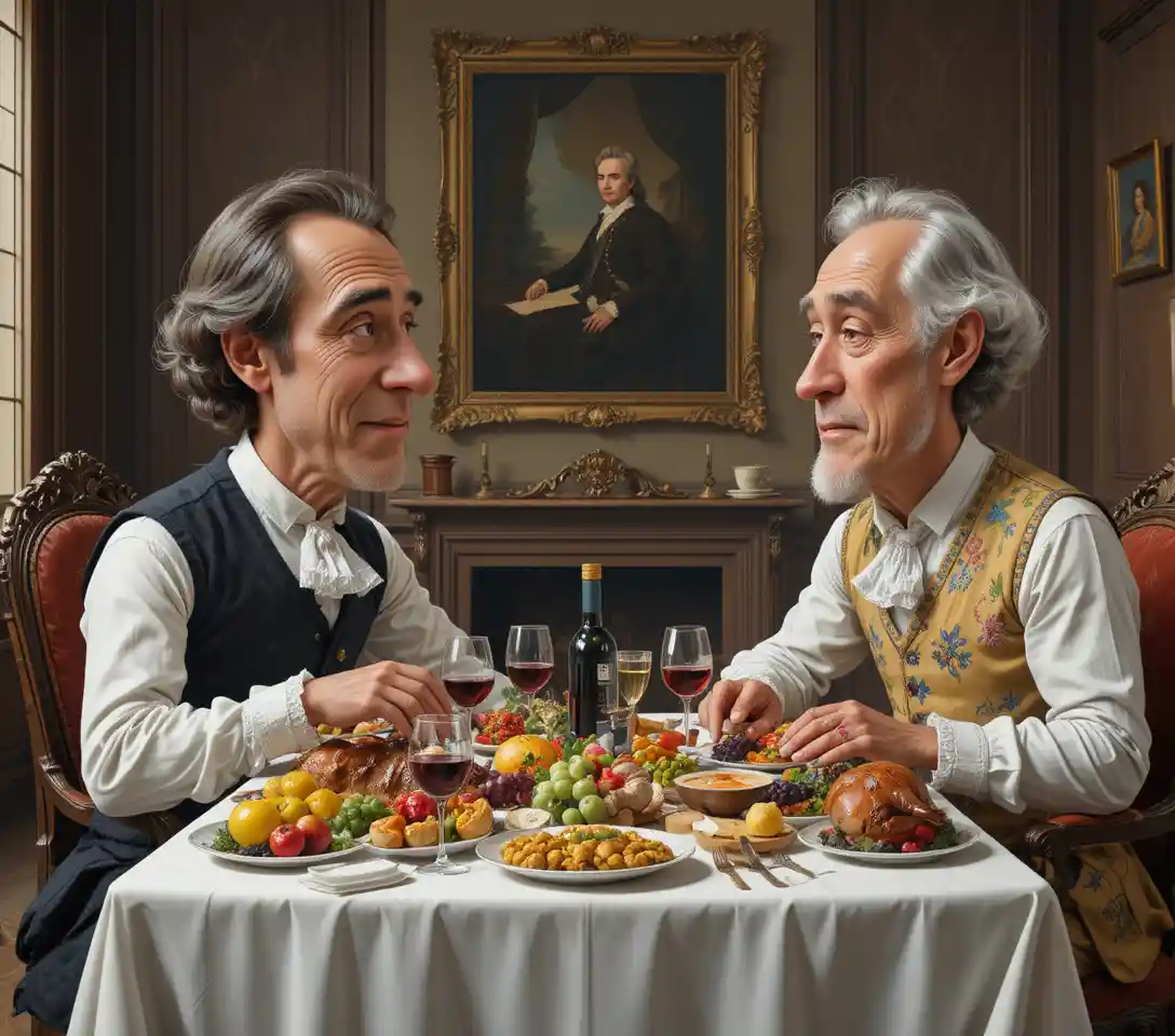 Deux nobles dînant lors d’un somptueux festin historique