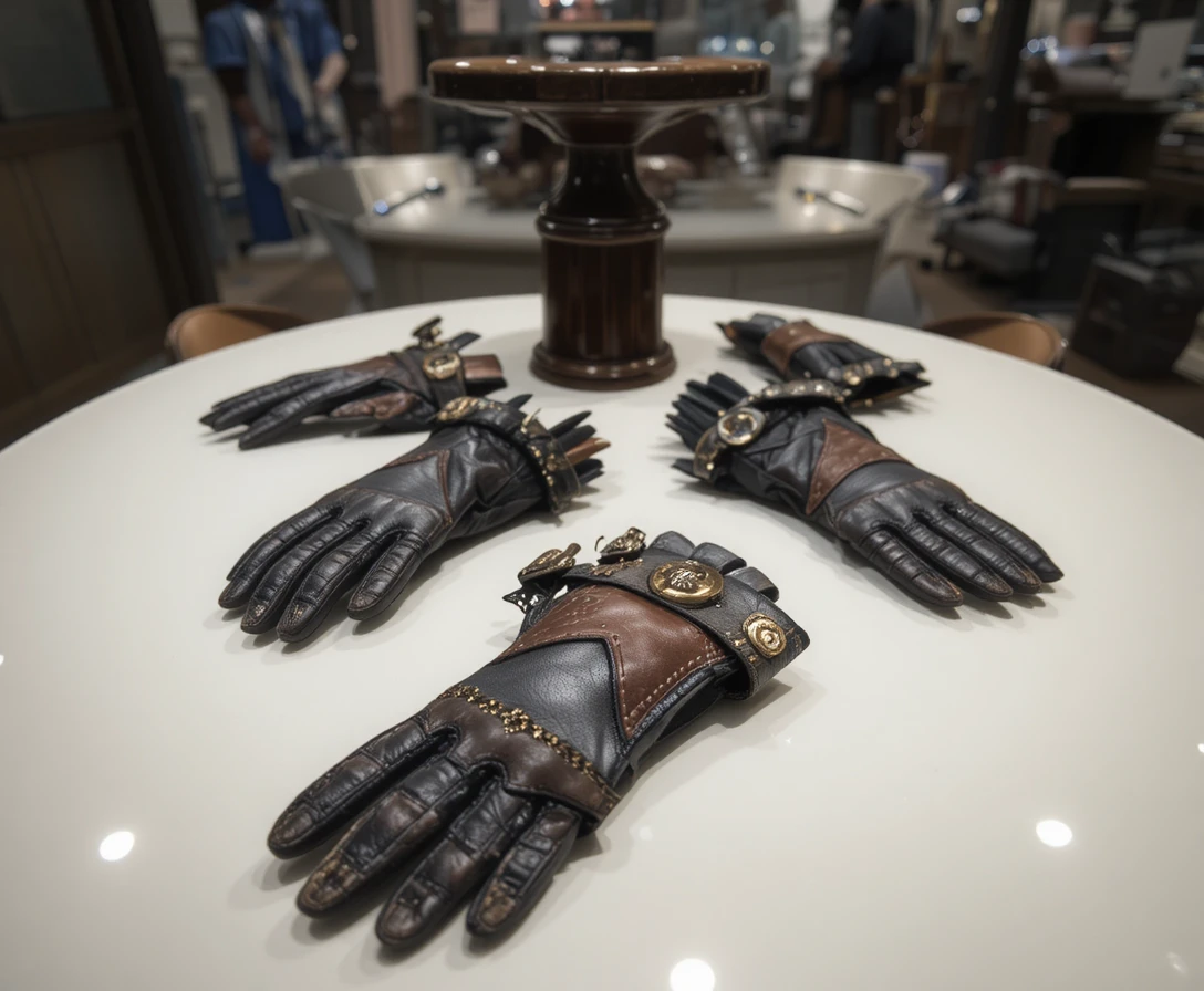 Guanti da guida in pelle di lusso su superficie lucidata in showroom