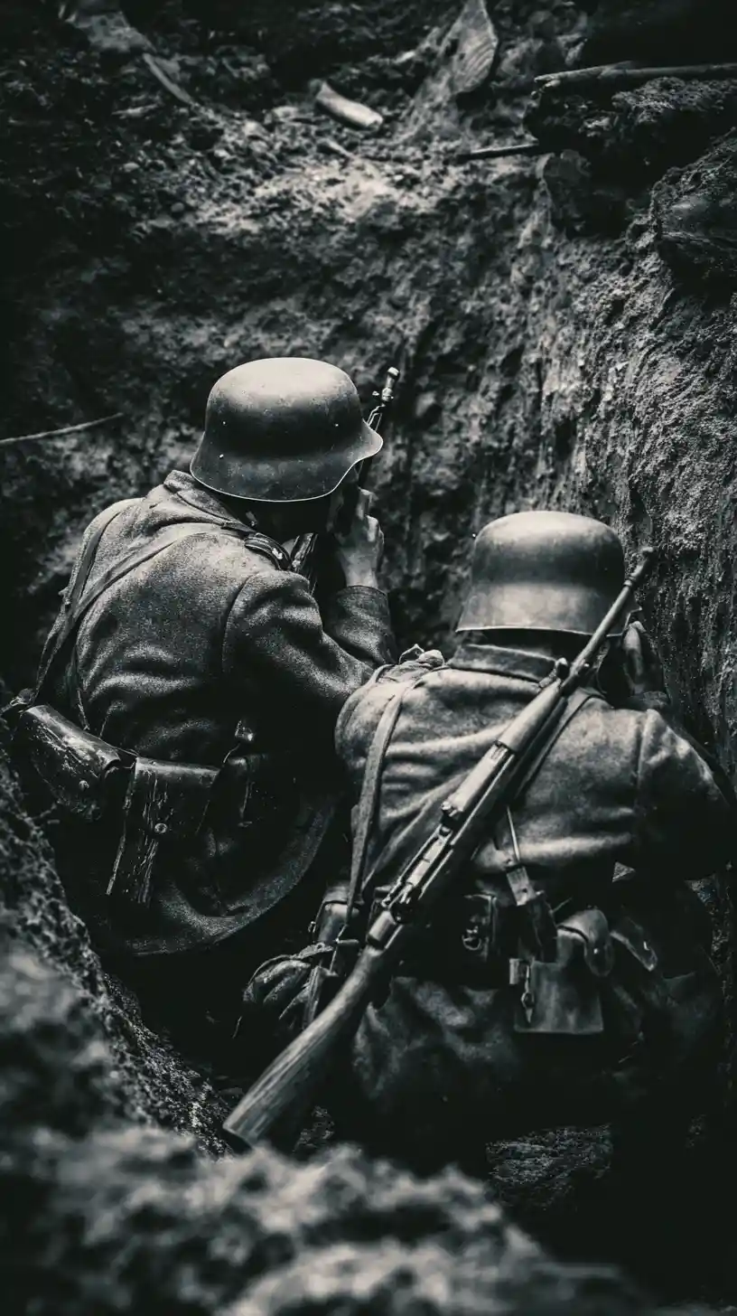 Soldati tedeschi della Seconda Guerra Mondiale che combattono in una trincea