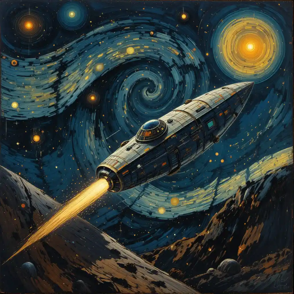 Astronave che fluttua nello spazio profondo in stile pittura impressionista