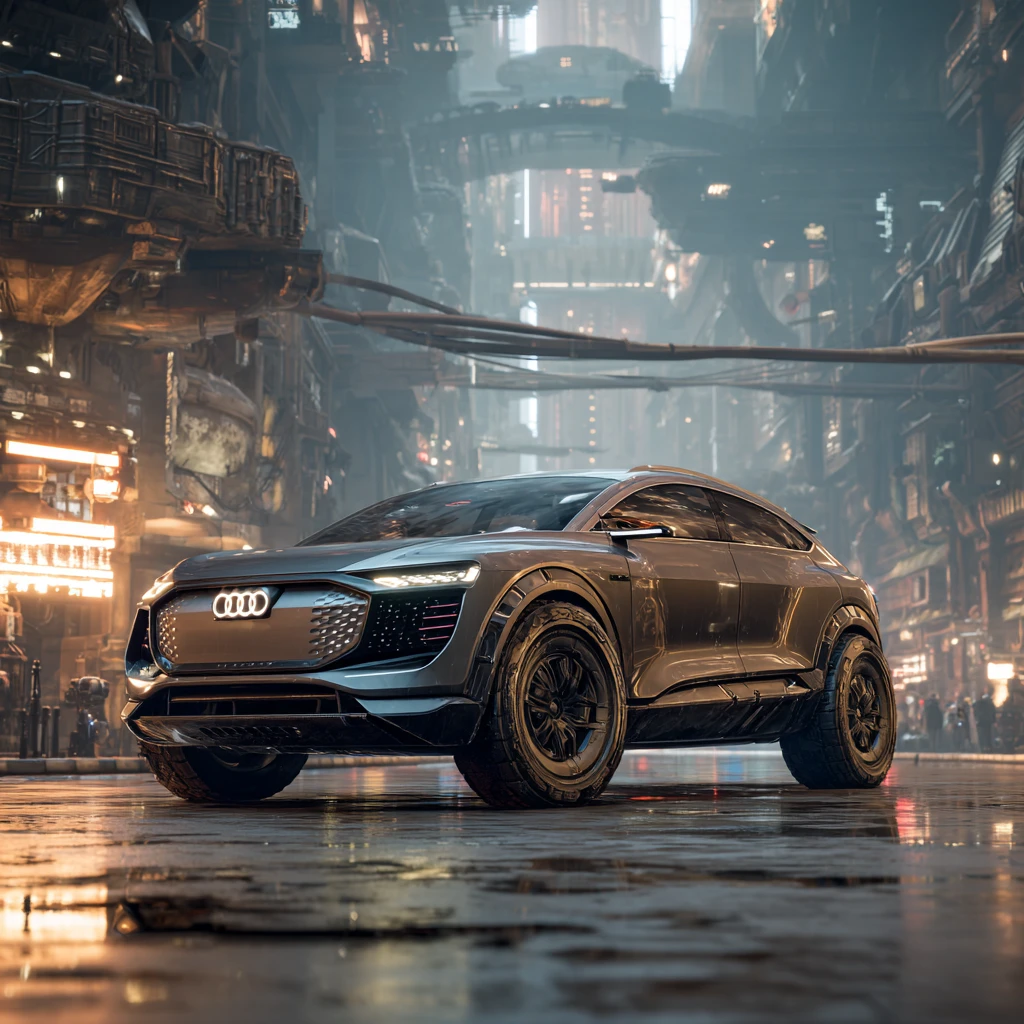 Futuristic Audi SUV In A Dystopian Sci Fi Metropolis