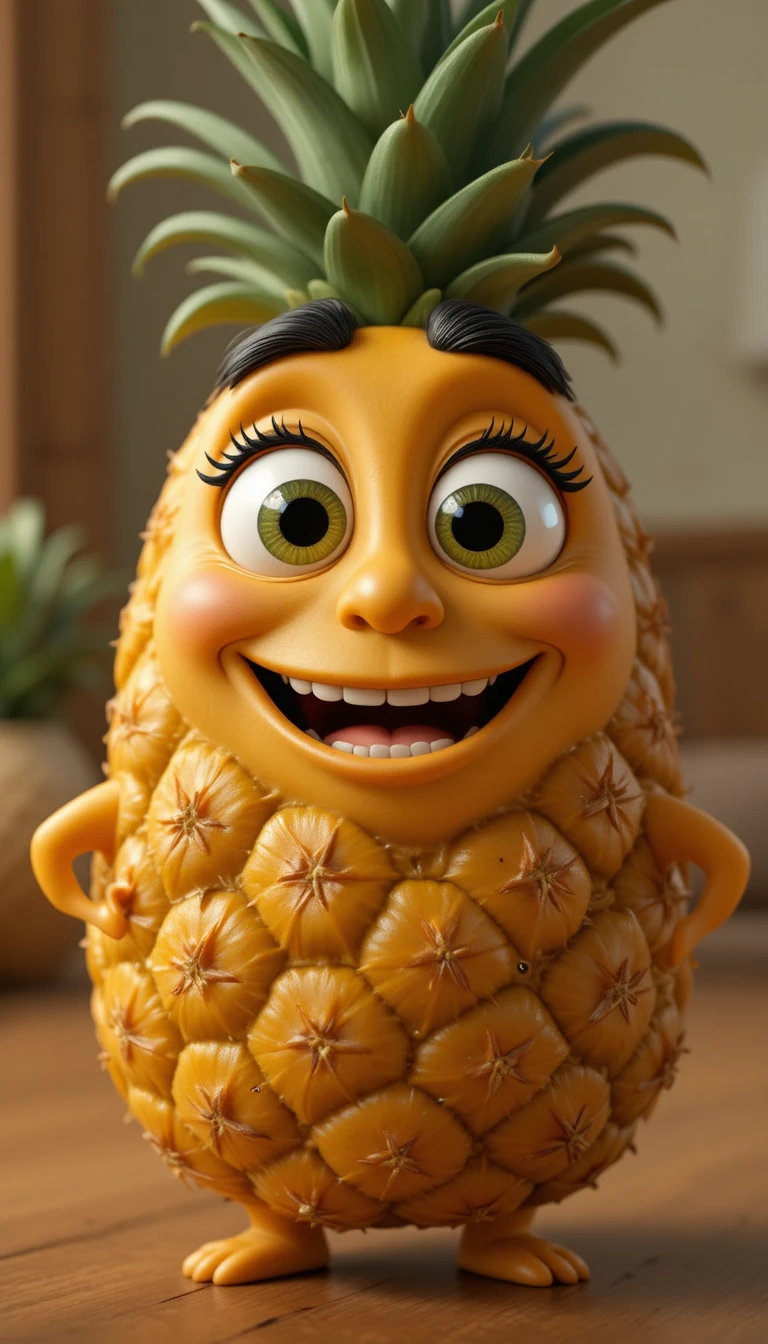 Niedlicher 3D-Ananas-Charakter mit großen ausdrucksstarken Augen