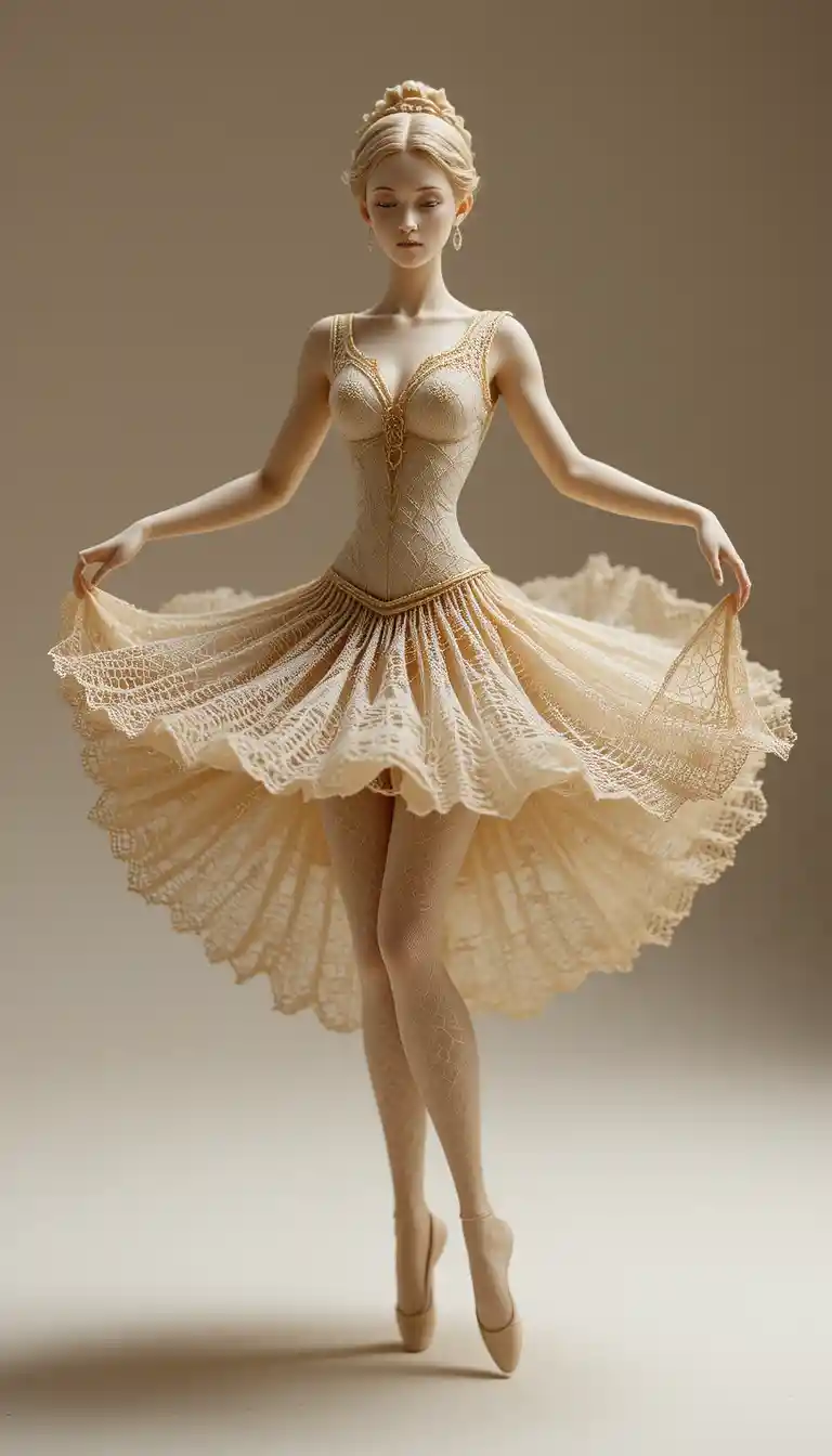 Estátua de Panqueca Rendhada Intricada de uma Bailarina Dançando