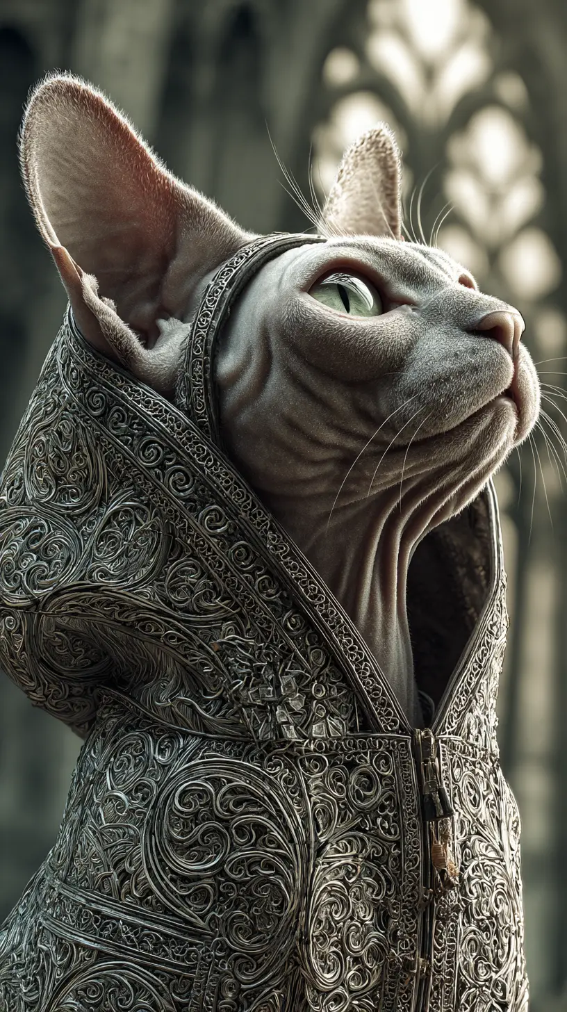 Gato sphynx fofo em moletom ornamentado – retrato de fantasia urbana
