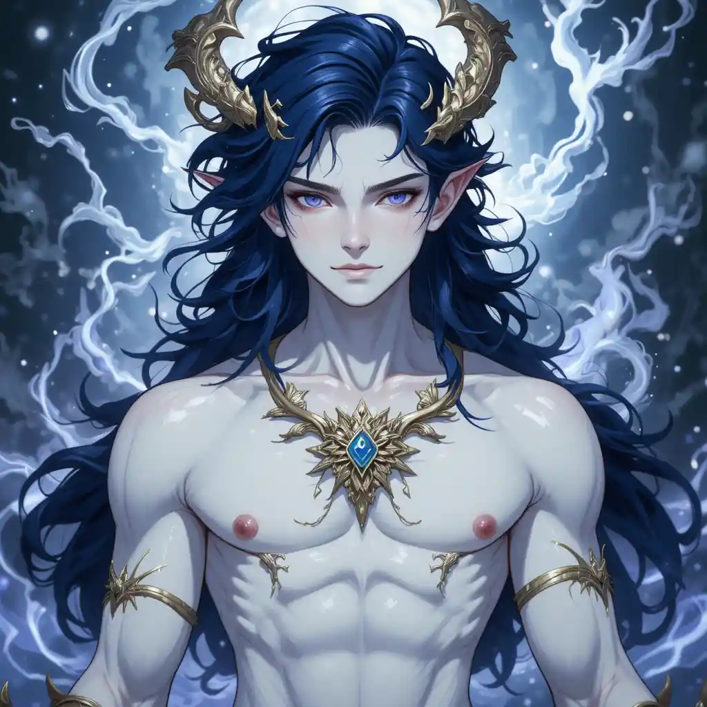 Mysterious ivory skinned god of dreams with violet eyes
