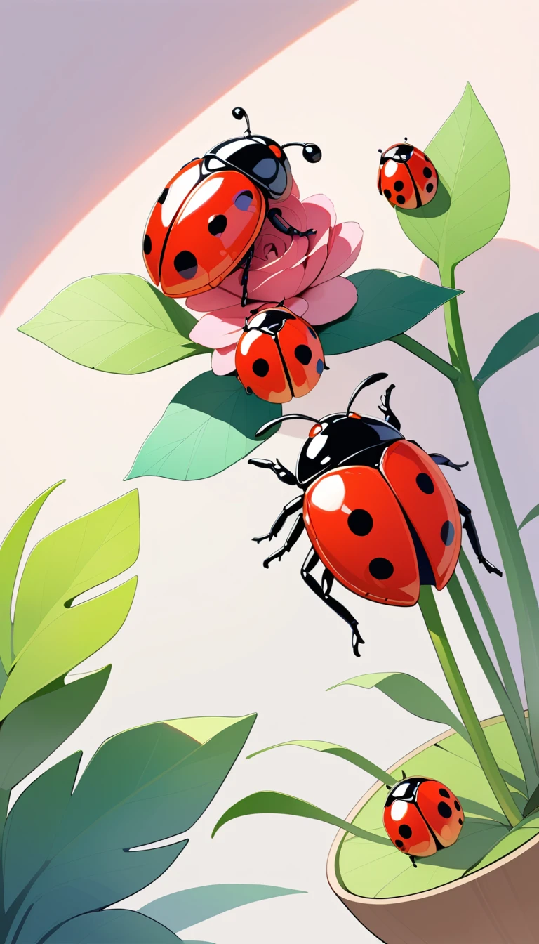 Coccinella ad acquerello caldo in stile morbido e luminoso