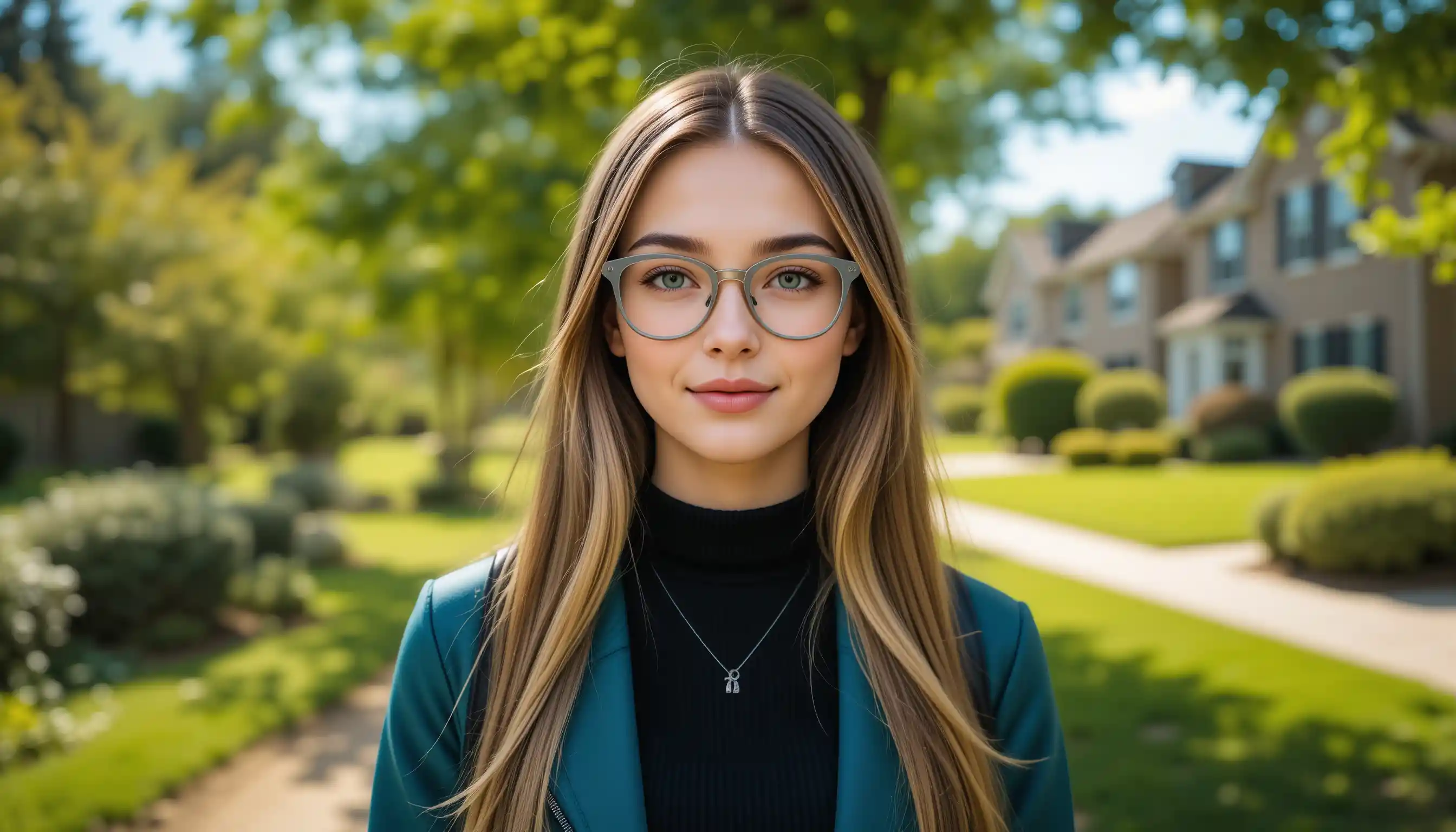 Young woman with glasses in a close up outdoor portrait