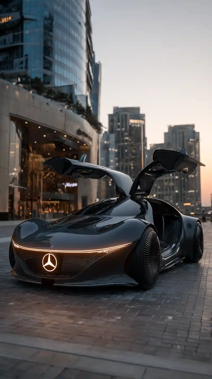 Carro Conceito Futurista Preto em Renderização 3D Ultra Realista