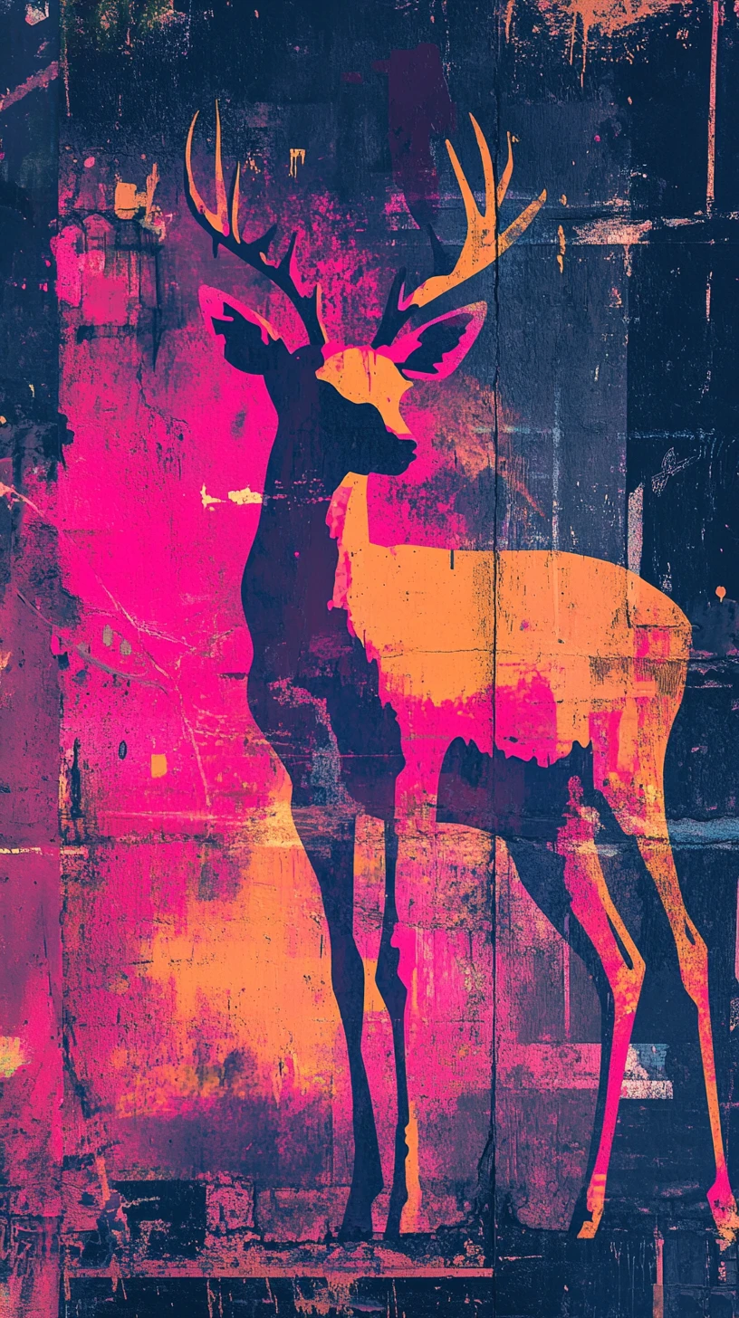 Surreal animal silhouette melting into neon urban graffiti textures