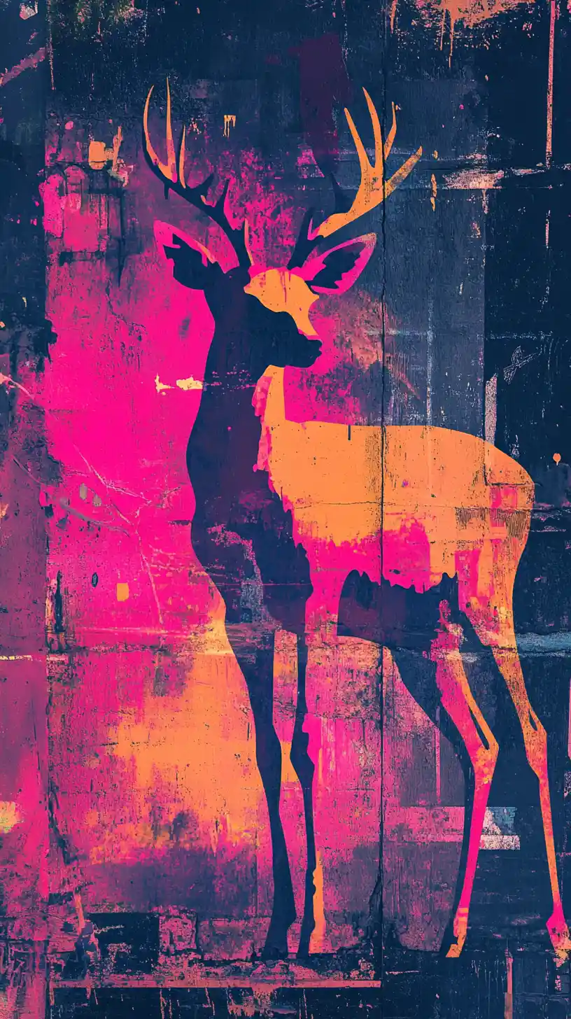 Surreal animal silhouette melting into neon urban graffiti textures