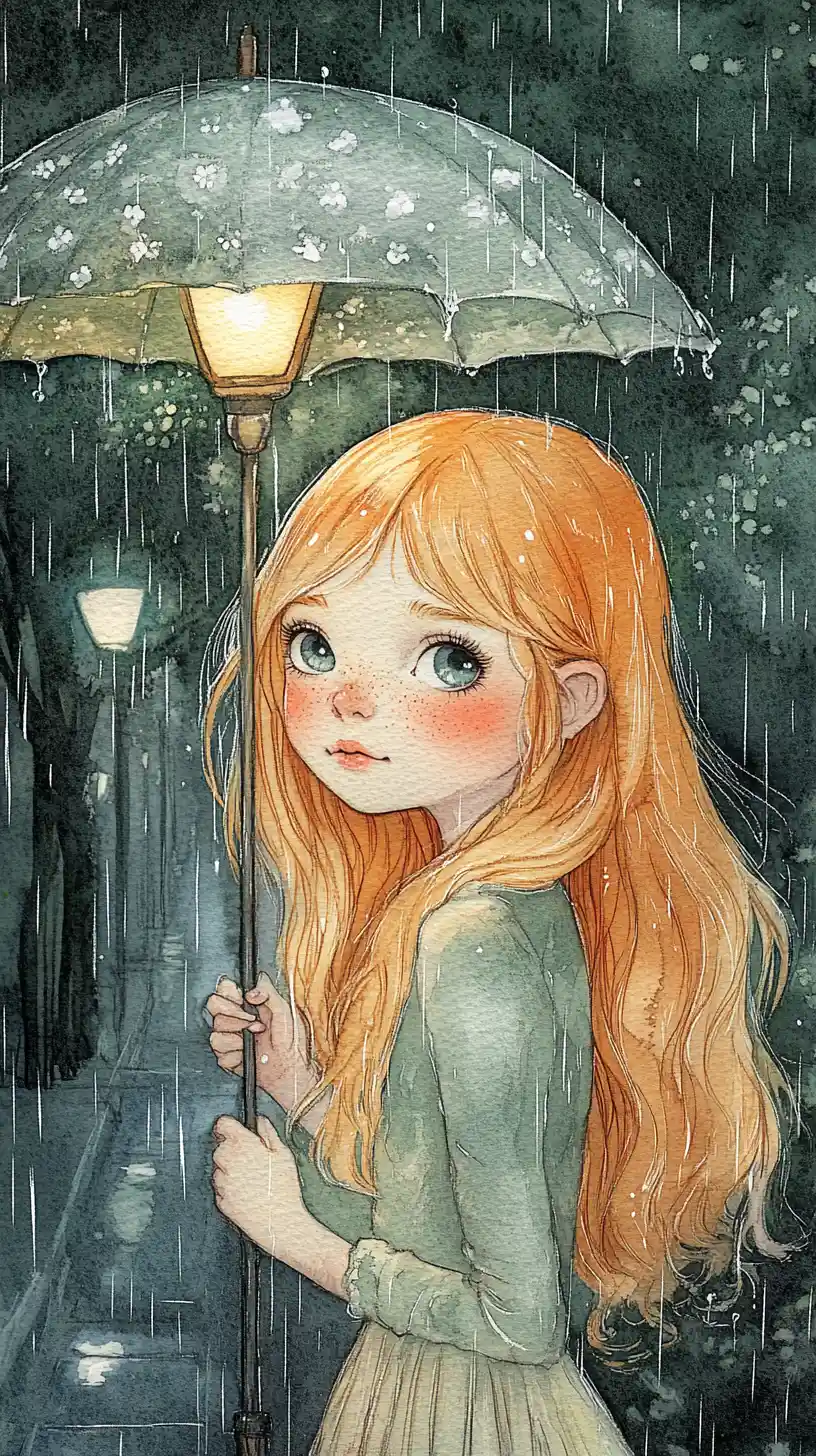 雨天城市公車站微笑的雀斑女孩