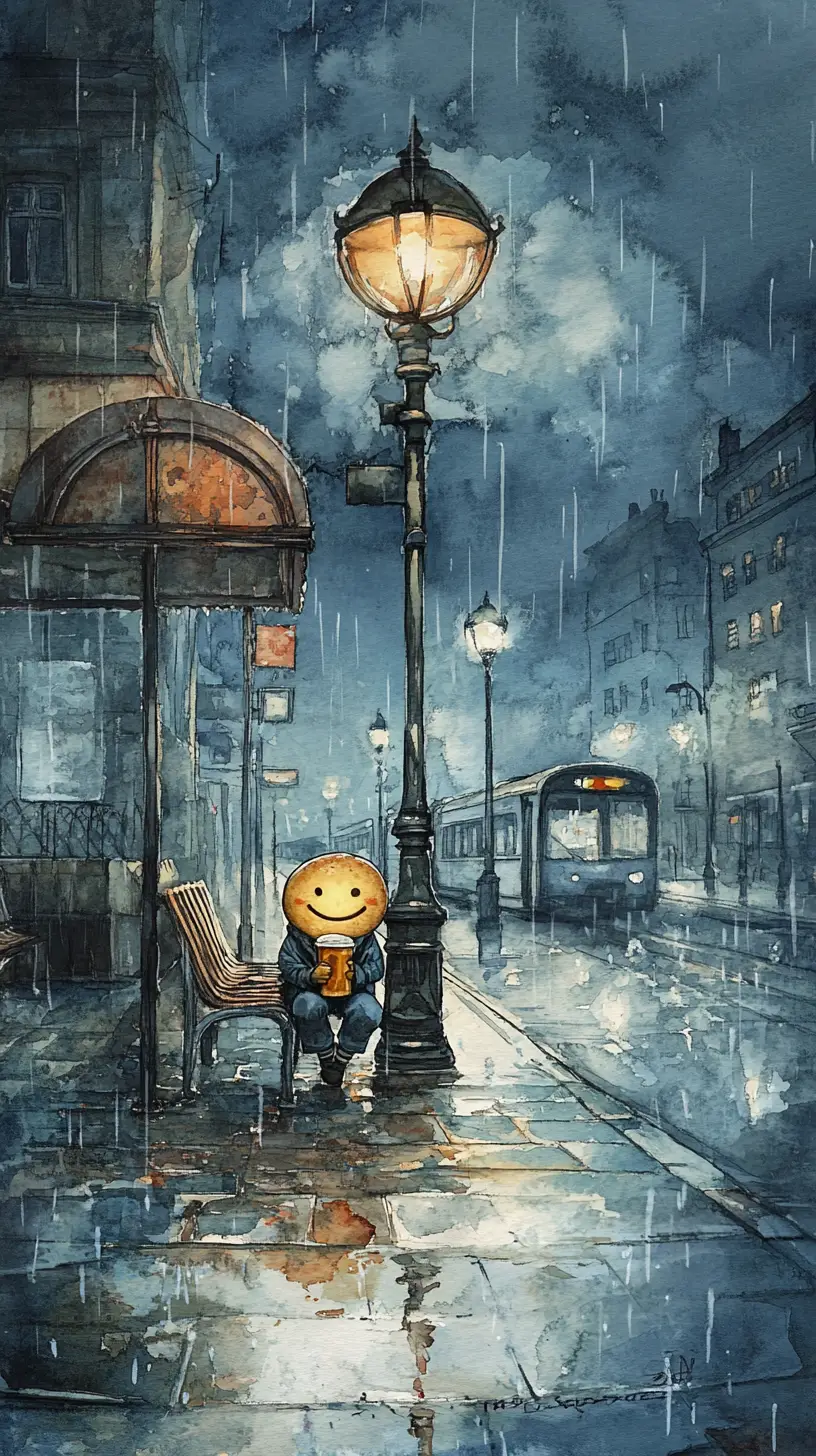 雨中街角公車站微笑的情人節餅乾