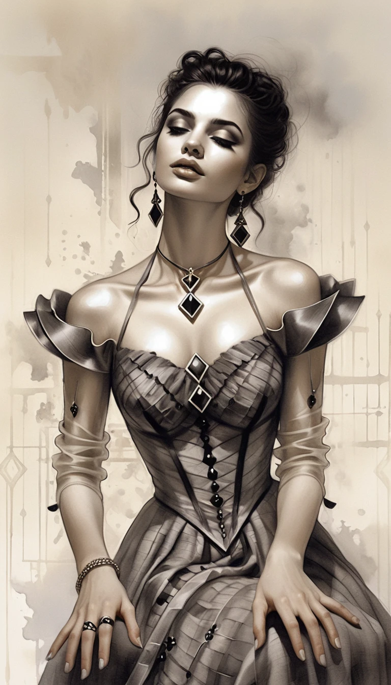 Elegante aristokratische Frau in monochromem Fantasy-Porträt