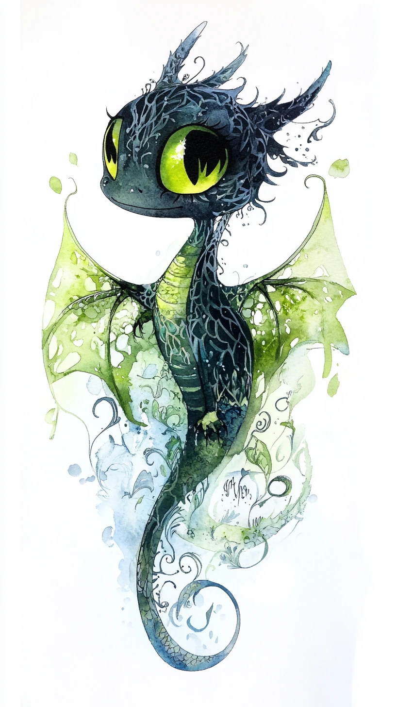 Verspielte Aquarell-Turteltauben mit leuchtend grünen Augen