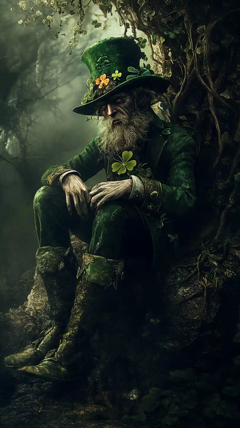 Leprechaun surreale in una oscura scena fantasy da fiaba