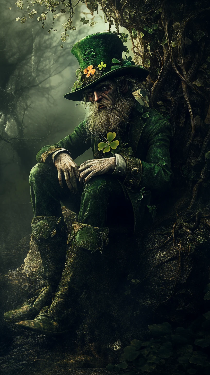 Leprechaun surreale in una oscura scena fantasy da fiaba