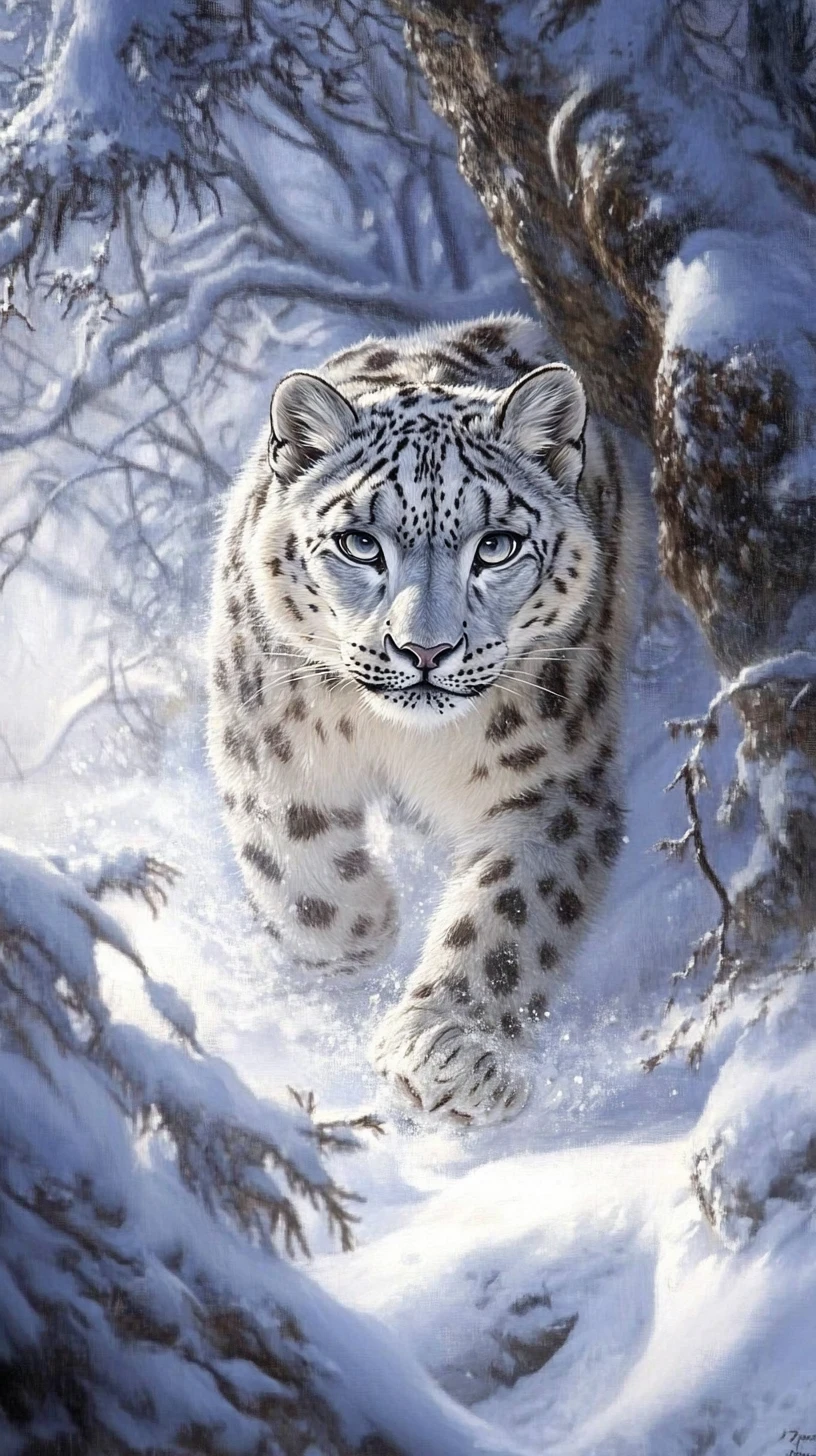 Ilusão surreal de um leopardo-das-neves em uma cena enganosa