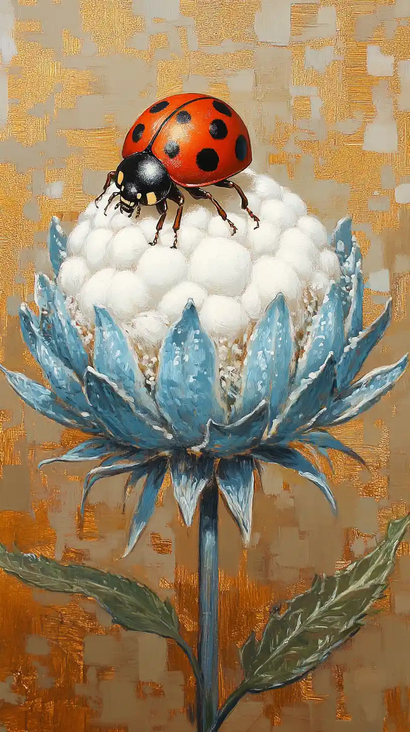 Coccinelle pop art sur fleur avec doux éclat de lumière du soleil
