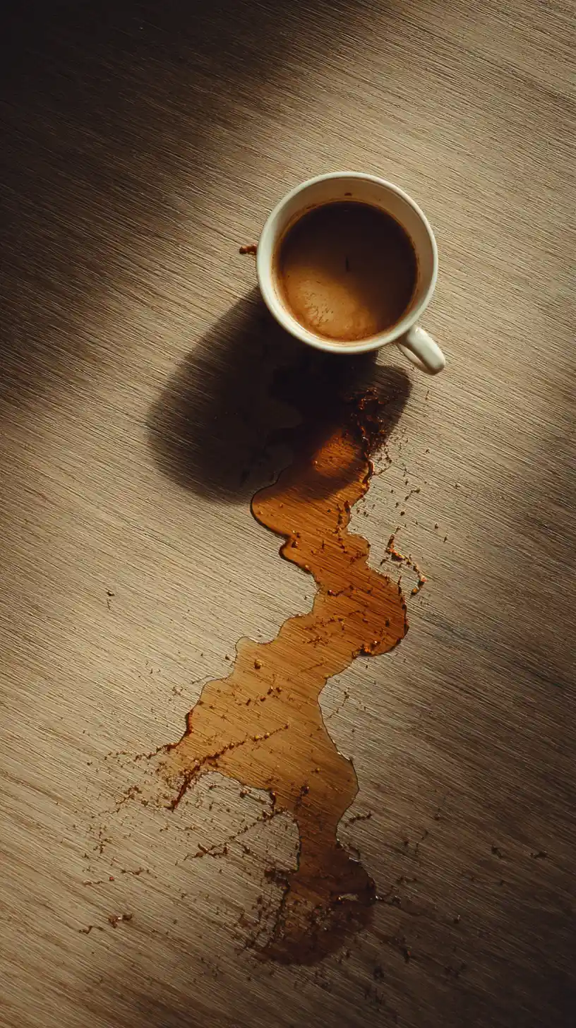 Tasse de café renversée formant une silhouette humaine