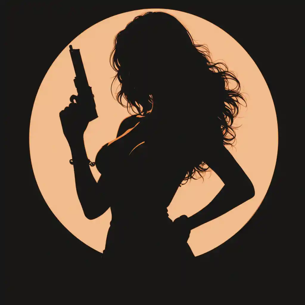Silhouettierte bewaffnete Frau mit markanter Figur in Vektorart