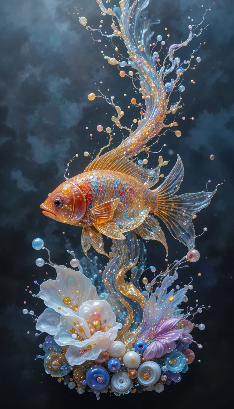 Rubin-Goldfisch in leuchtendem Flüssigkristall-Kunstwerk