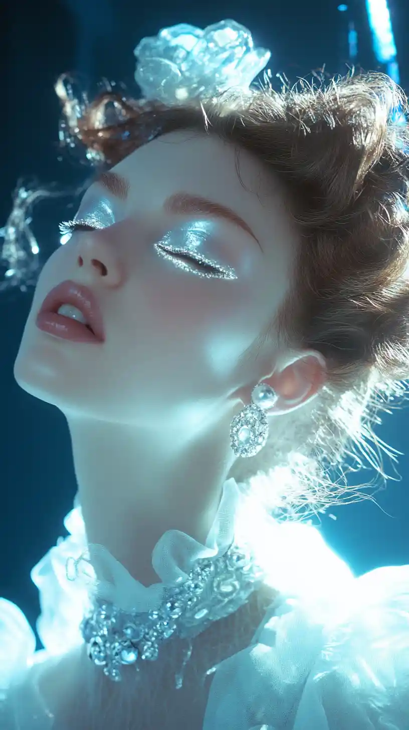 Pearlescent porcelain fashionista with vibrant two toned eyes
