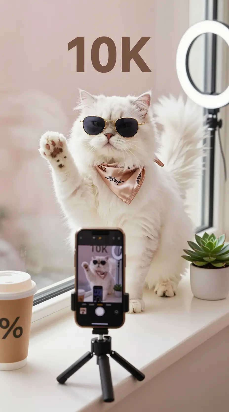 Perserkatze mit Sonnenbrille posiert auf einer hellen Fensterbank