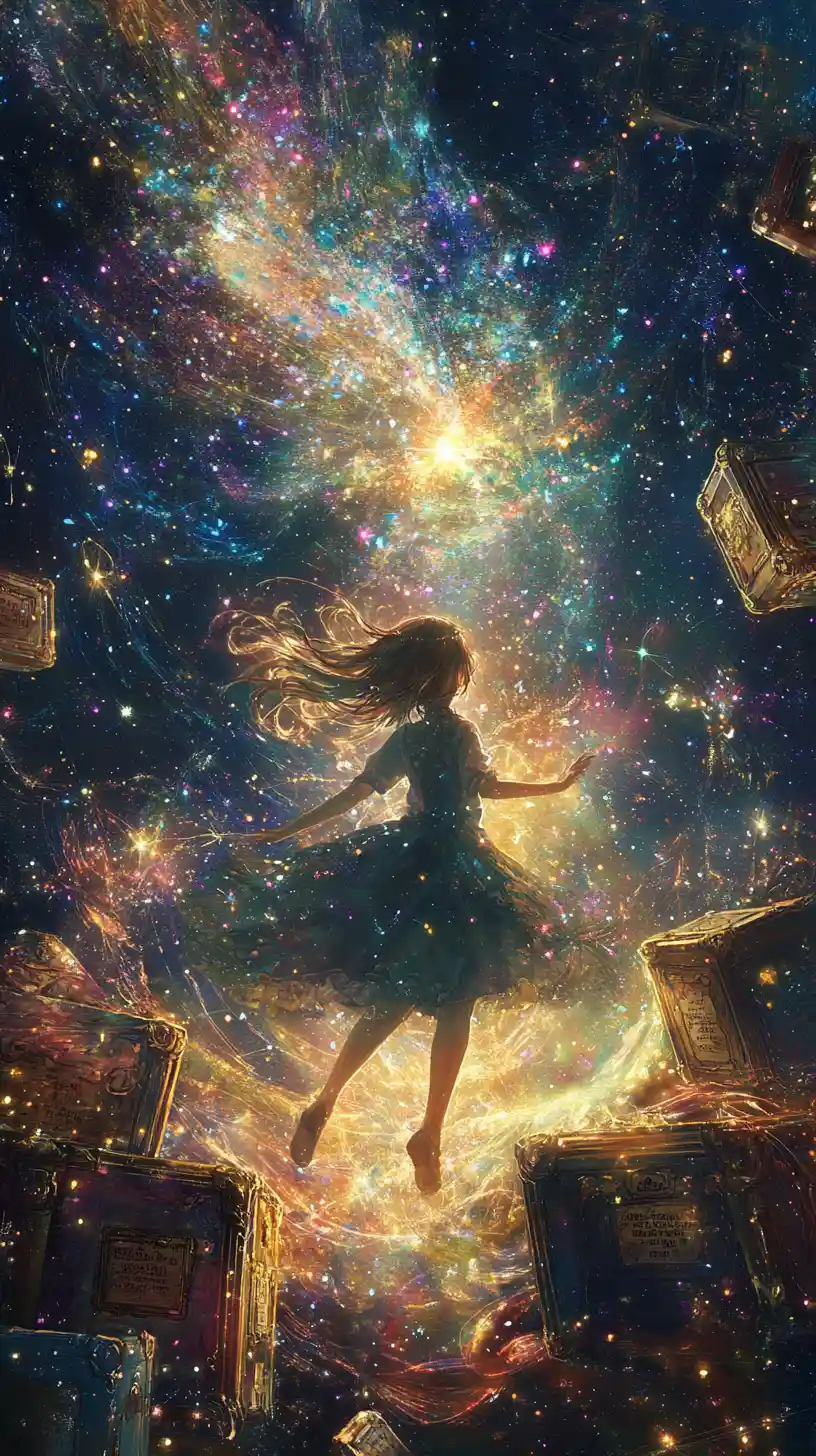 Anime girl dancing in a glowing fantasy realm