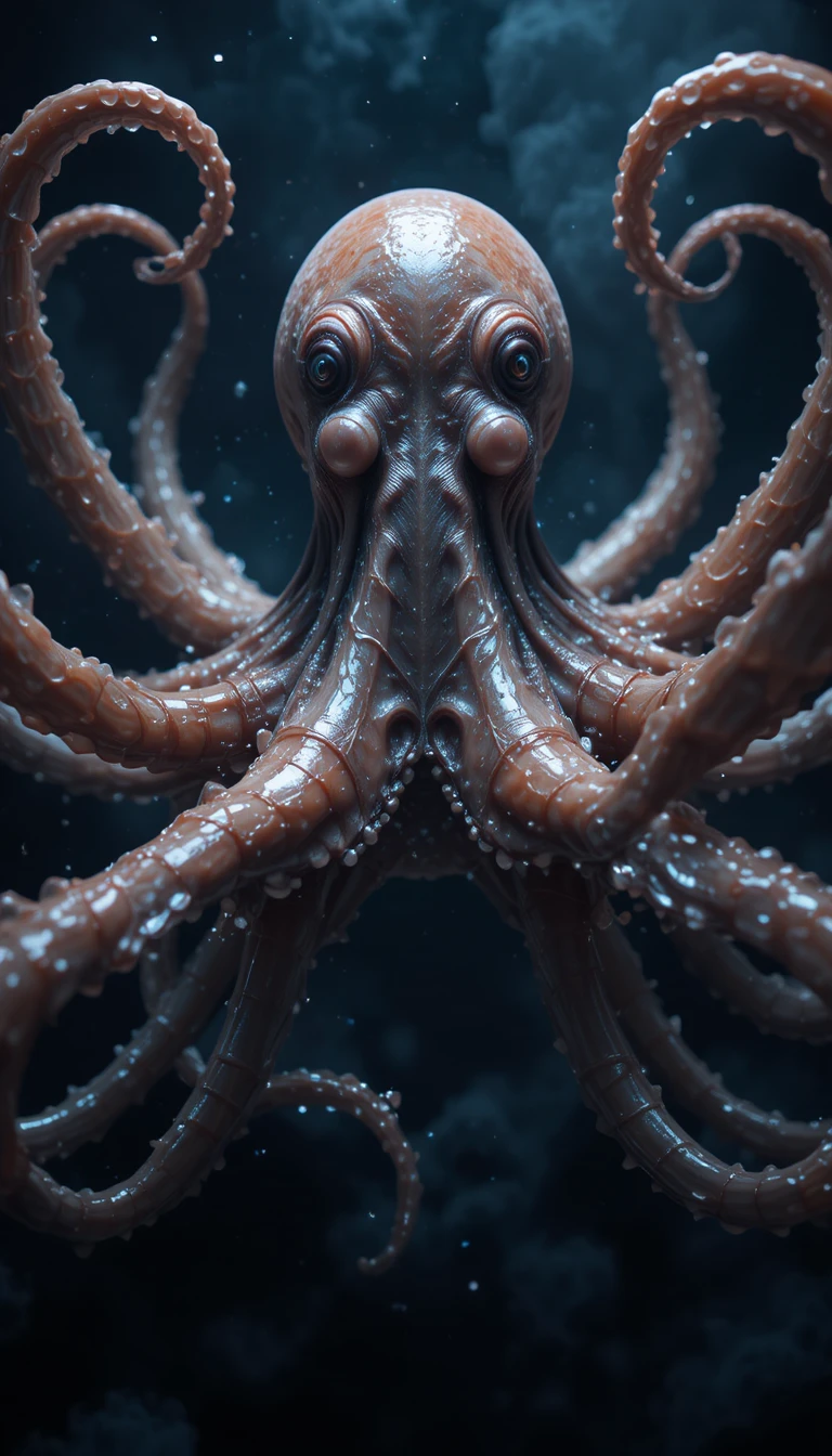 Hyper realistic octopus in dramatic symmetrical underwater pose