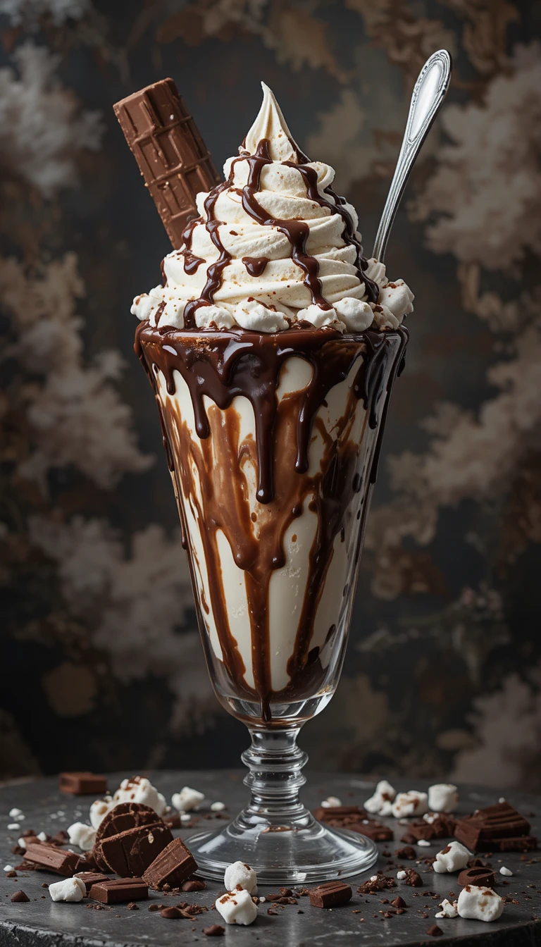Sundae al doppio cioccolato in un alto bicchiere da parfait