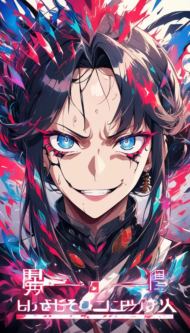 Primo piano di ragazza anime con occhi blu angosciati e vergogna