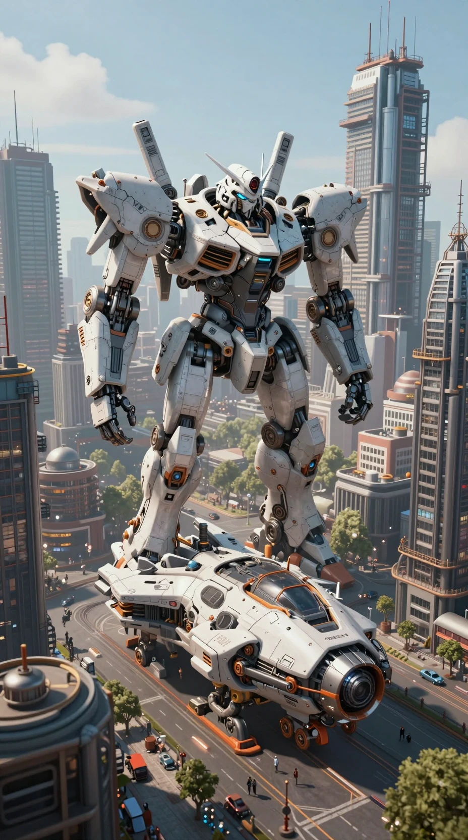 Futuristic mechanized cityscape with towering industrial structures