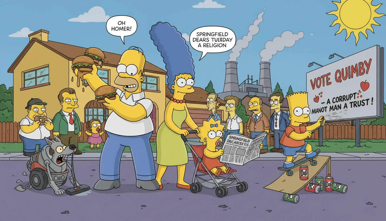Familia animada de cinco integrantes en un peculiar barrio suburbano