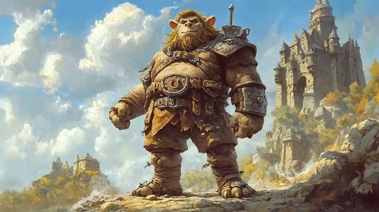 Roi Troll Royal devant un Immense Château de Pierre Fantastique