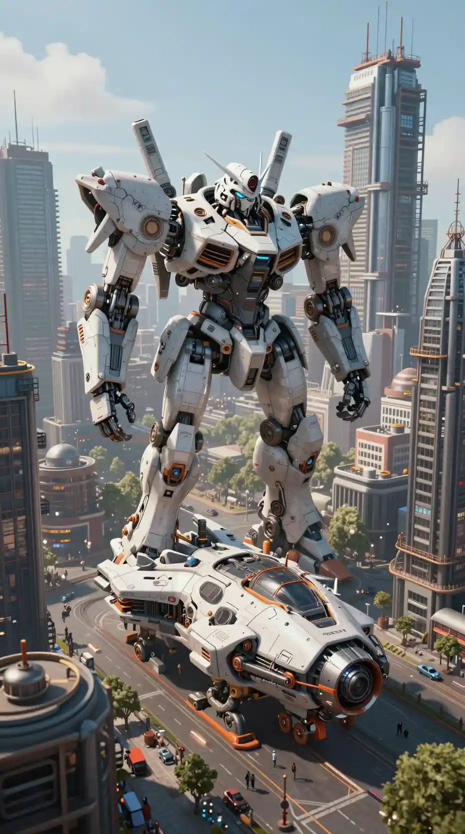 Futuristic mechanized cityscape with towering industrial structures