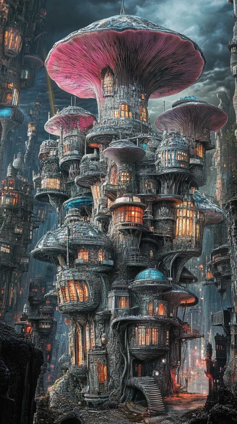 Futuristic city grown from a single colossal mushroom