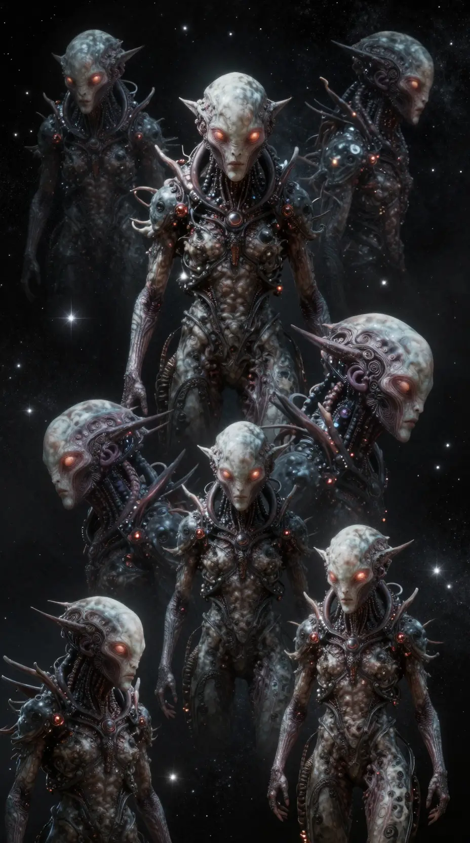 Surrealer Cyberpunk-Alien in einer himmlischen Dark-Fantasy-Vision