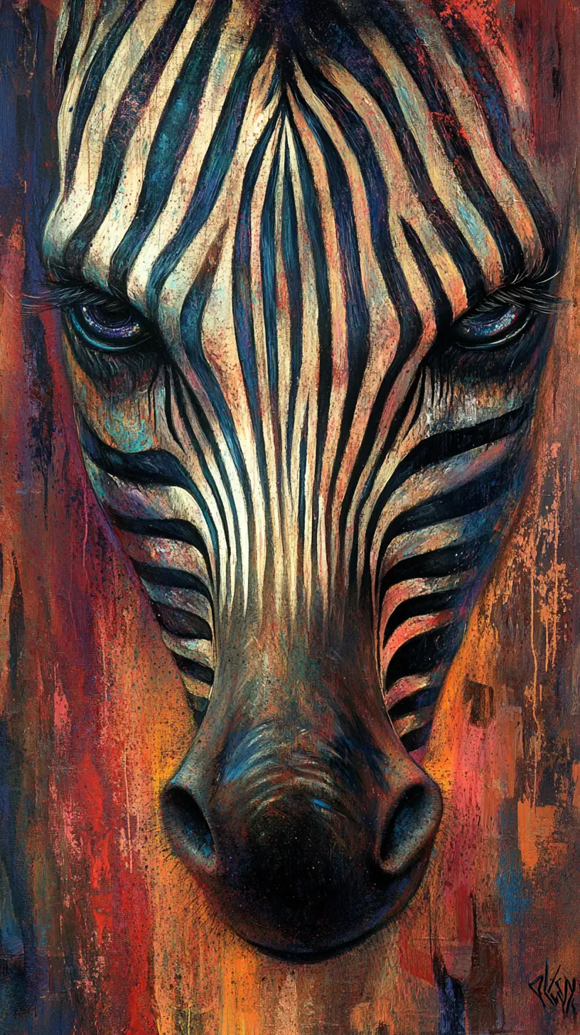 Surreales Zebrage­sicht mit leuchtenden abstrakten Augen und Streifen