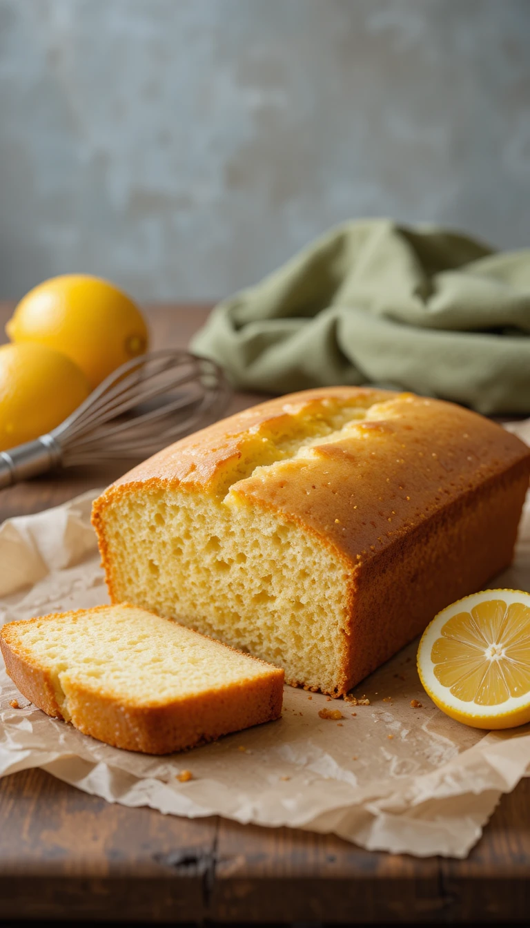 Frisch gebackener Zitronenkuchen auf Backpapier