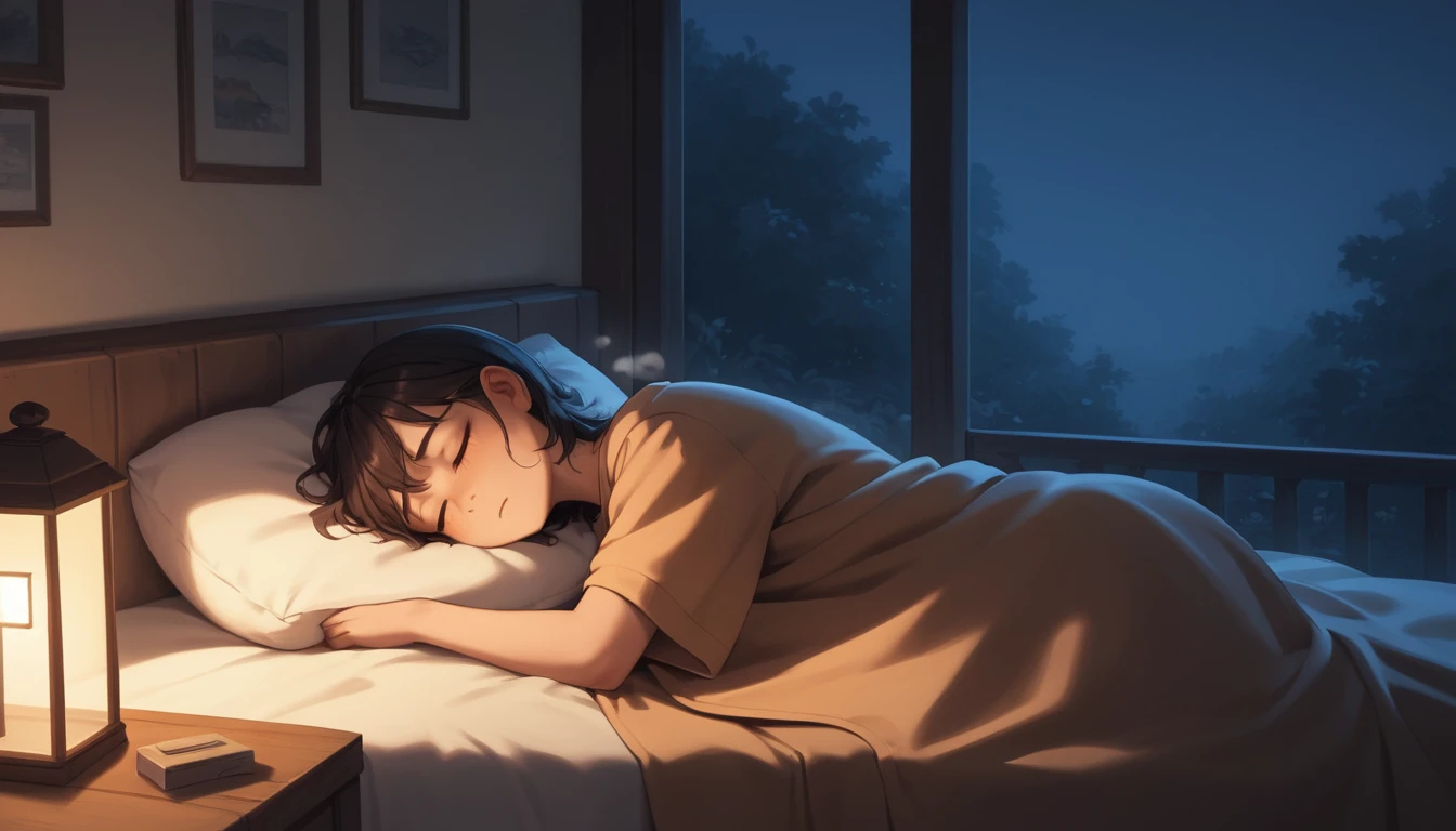 Sleeping child resting peacefully in a softly lit bedroom