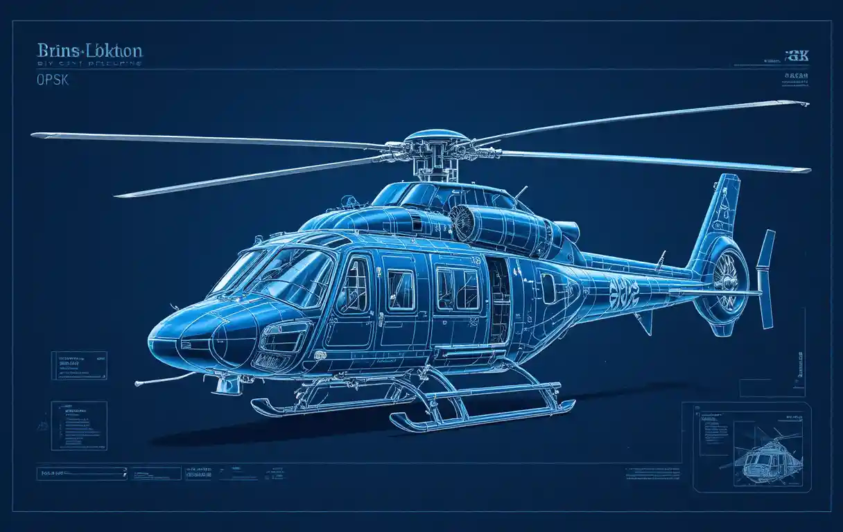 Illustrazione in stile blueprint di un elicottero dettagliato