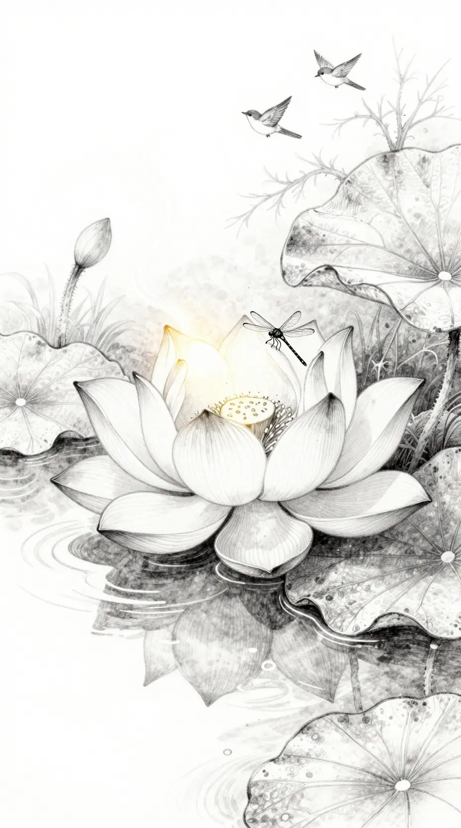 Lotus Flower Floating Calmly On A Sunlit Stream