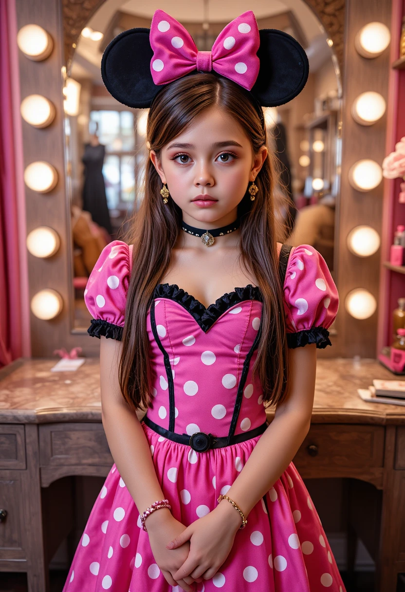 Tween-Junge als Minnie Mouse in Boutique-Umgebung